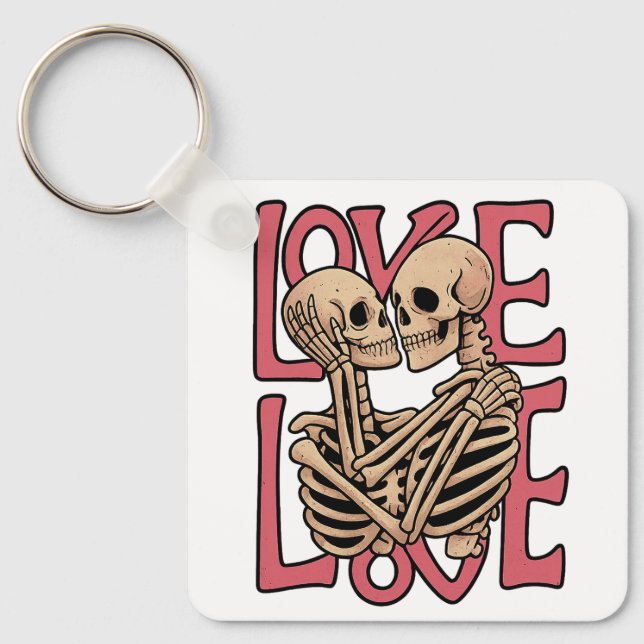Love Beyond Time – Skeleton Embrace Art Keychain (Front)