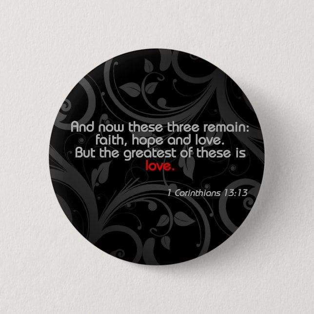 Love Bible Verse, Black/Red 2 Inch Round Button (Front)