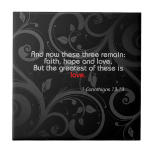 Love Bible Verse, Black/Red Tile