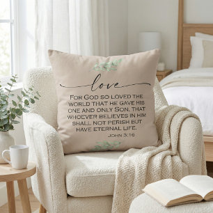 Love Bible Verse from John 3:16 Throw Pillow