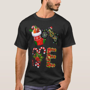 Love Bike Christmas Lights Led Santa Hat Christma T-Shirt