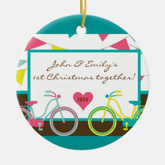 Love Bike Teen Couple Personalized Name Ornament (Front)