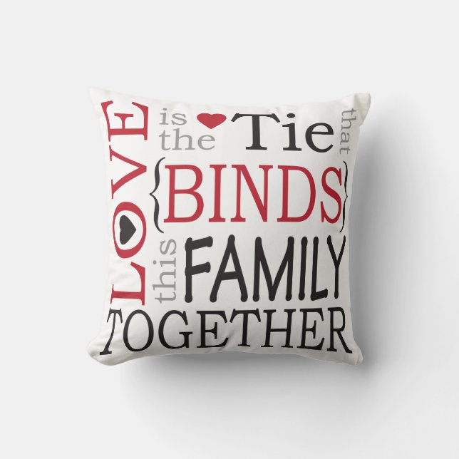 Love Binds this Family Together Black & Red Name Throw Pillow (Front)