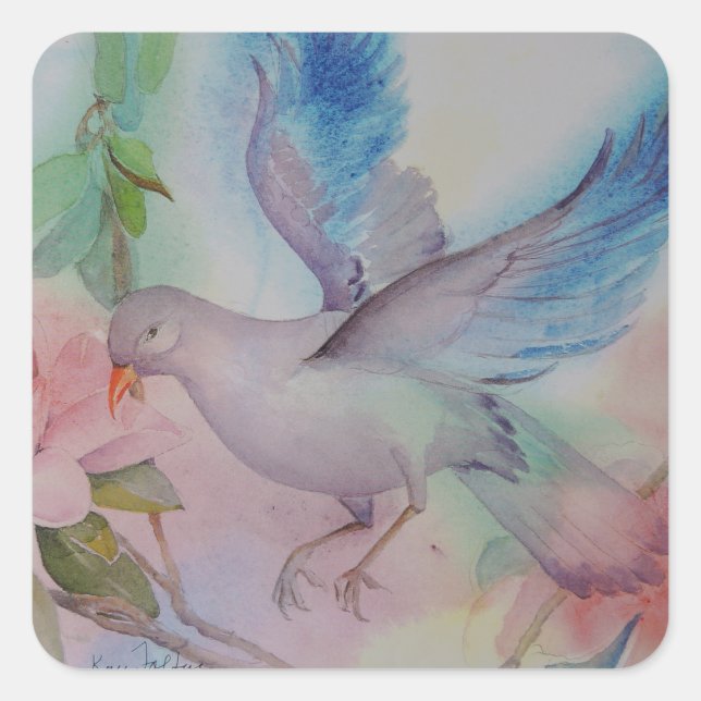 Love Bird in Blue and Pink Square Sticker (Front)