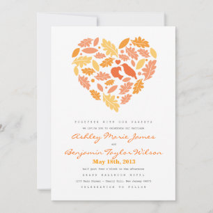 Love Bird Leaf and Heart Wedding Invitation