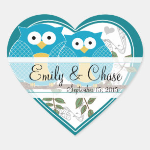 Love Bird Owls Sitting on a Branch Wedding Sticker