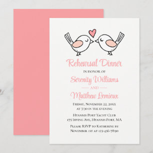 Love Bird Pink Lovebirds Wedding Rehearsal Dinner  Invitation