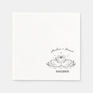 Love Bird Swans Hand Drawn Napkins, Personalized  Napkin