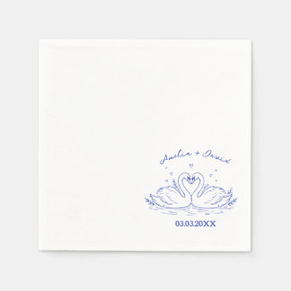 Love Bird Swans Hand Drawn Napkins, Personalized Napkin