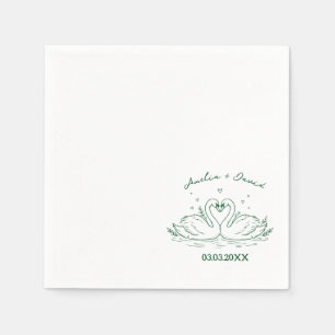 Love Bird Swans Hand Drawn Napkins, Personalized Napkin