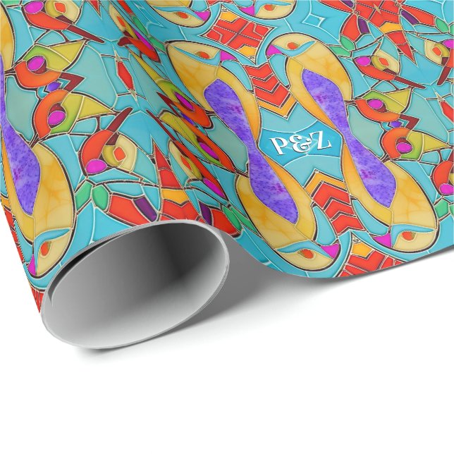 Love Bird Theme Painted Mosaic Tiles custom  Wrapping Paper (Roll Corner)