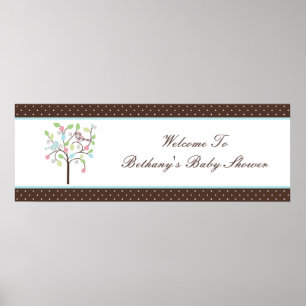 Love Bird Tree Polka Dots Baby Shower Banner Poster