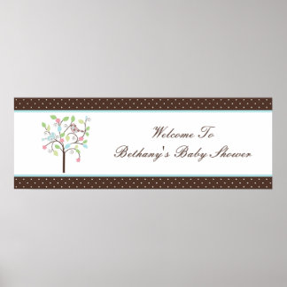 Love Bird Tree Polka Dots Baby Shower Banner Poster