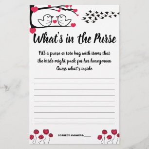 LOVE BIRD WHAT'S IN THE PURSE SHOWER GAME CARD