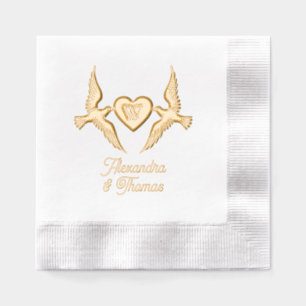 Love Birds 1 Initial Heart Monogram Couple Name Foil Napkins