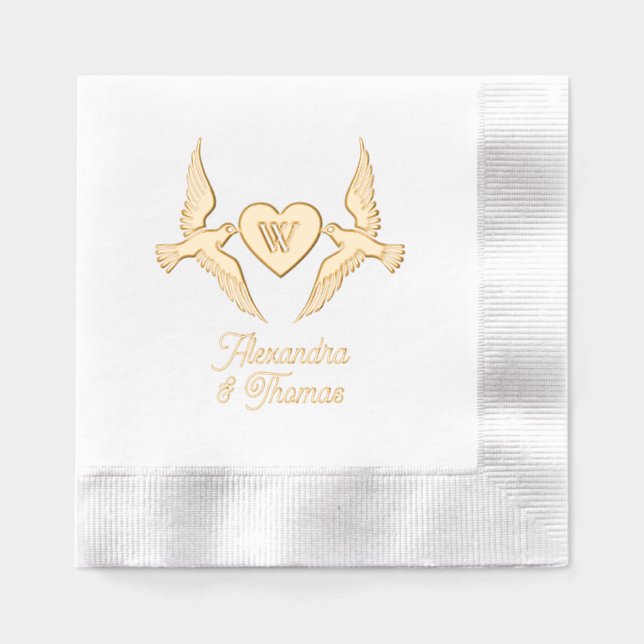 Love Birds 1 Initial Heart Monogram Couple Name Foil Napkins (Front)