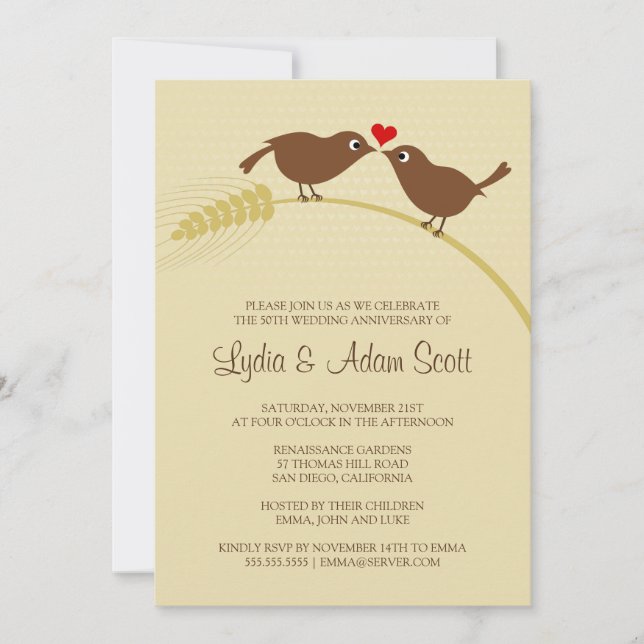 Love Birds 25th Silver Wedding Anniversary Party Invitation (Front)