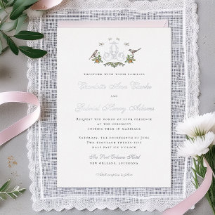 Love Birds "A" Monogram Foil Wedding Invitation