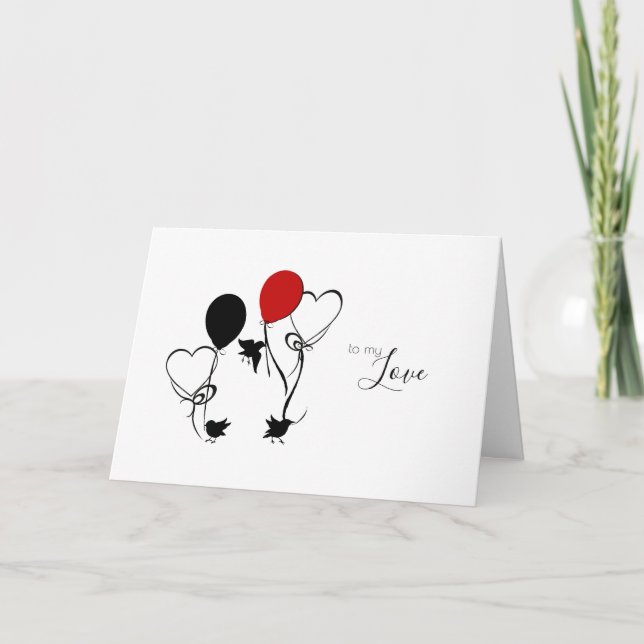 Love Birds and Balloon Hearts Birthday Card (Front)