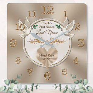 Love Birds and Heart Personalized Wedding Clock