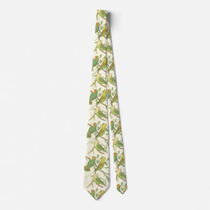 love birds and parakeets in cream background tie
