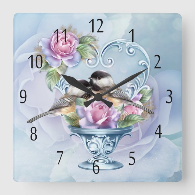 Love Birds And Roses Wall Clock (Front)