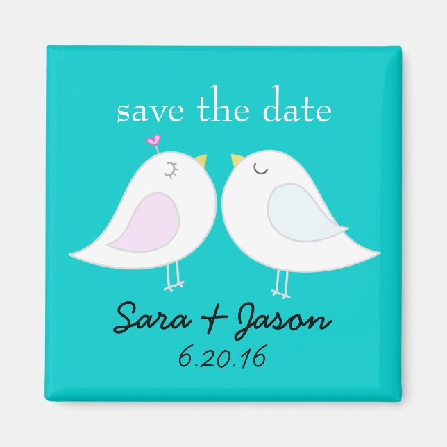 Love Birds Aqua Save the Date Magnet (Front)