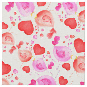Love birds art cute whimiscal repeat pattern fabric