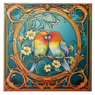 Love Birds Art Deco Nouveau Tile