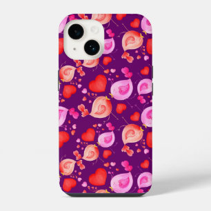 Love birds art hearts pink purple red iPhone 14 case