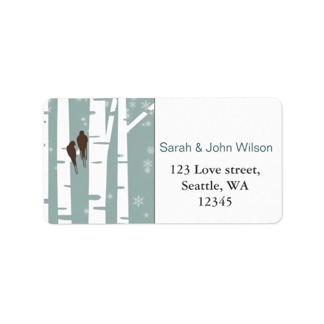 Love Birds Birch Tree Winter Wedding Label (Front)