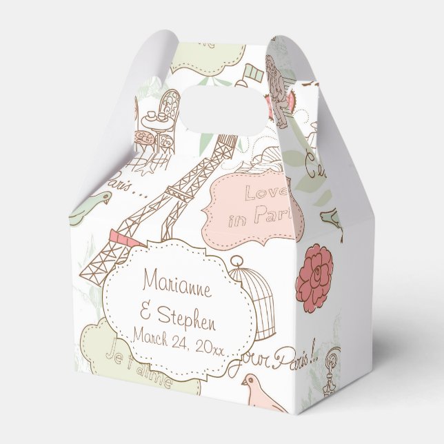 Love Birds Bird Cage Lovers in Paris Eiffel Tower Favor Box (Front Side)