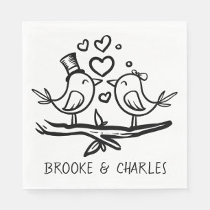 Love Birds Black White Wedding Lovebirds Napkin