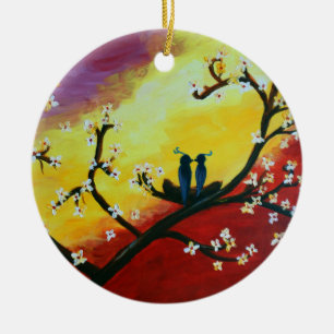 Love Birds Blossom Tree Art   Ornament
