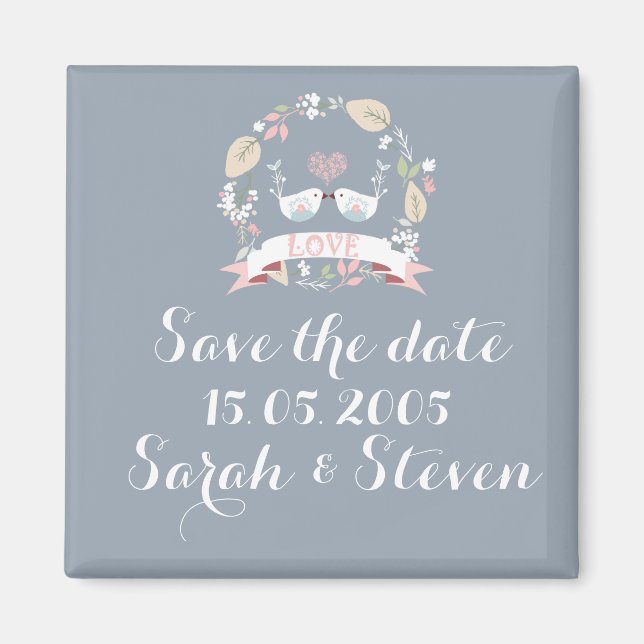 Love Birds Blue Save the date Magnet (Front)