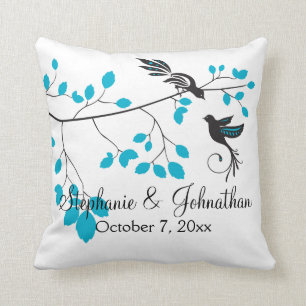 Love Birds Blue Throw Pillow