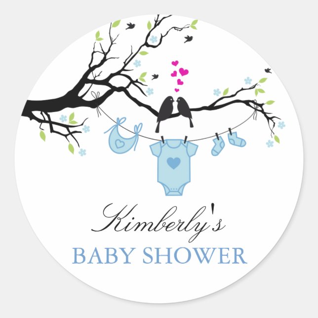 Love Birds | Boy Baby Shower Sticker (Front)
