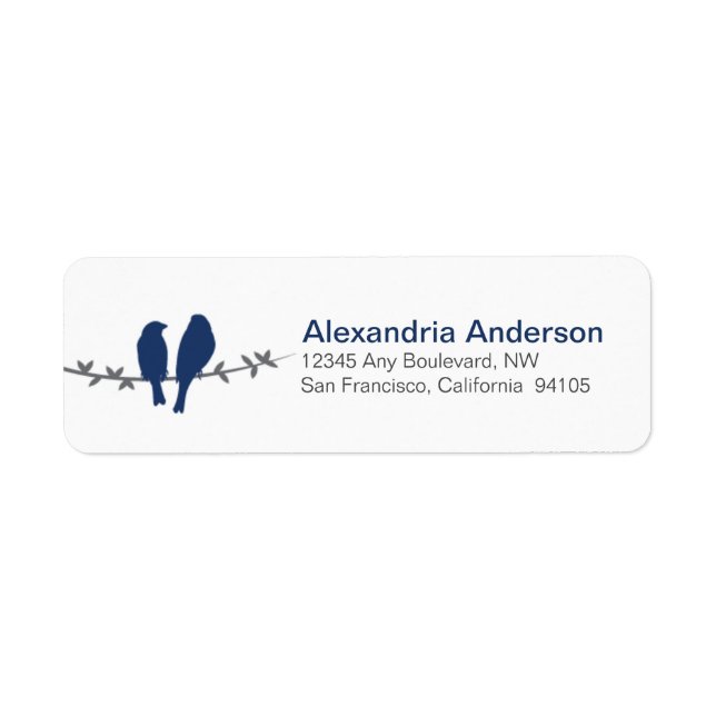Love Birds Branch Return Address Labels (navy) (Front)