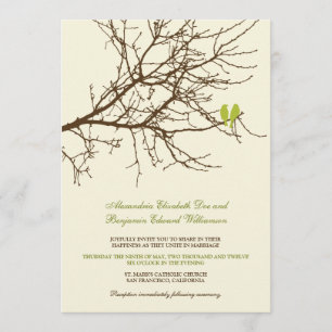 Love Birds Branch Wedding Invitation (brown/lime)