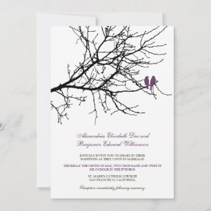 Love Birds Branch Wedding Invitation (plum)