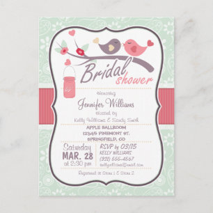 Love Birds Bridal Shower; Sage Green Paisley Invitation Postcard