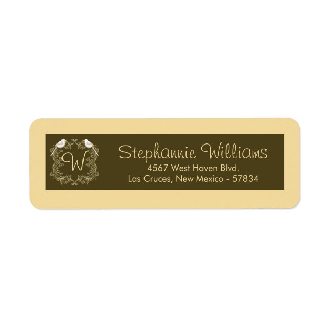 Love Birds Brown/Creme Wedding Return Label (Front)
