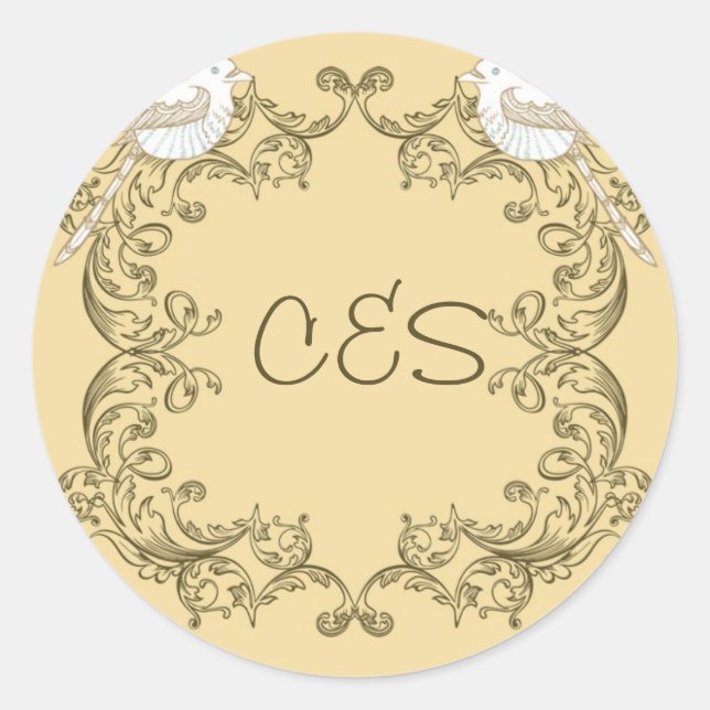 Love Birds Brown/Tan Wedding Envelope Stickers (Front)