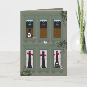Love Birds Brownstone Apartment Windows Valentine Note Card