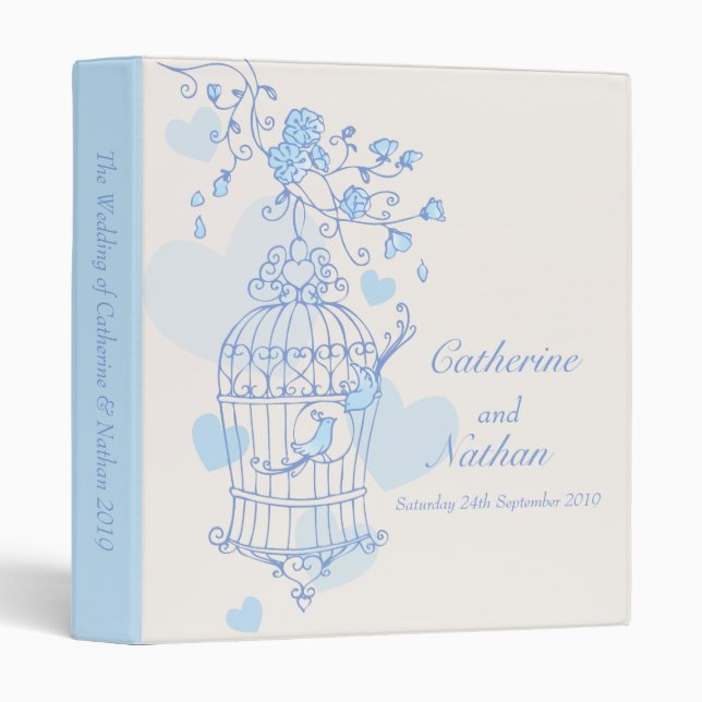 Love birds cage blue wedding folder binder (Front/Spine)