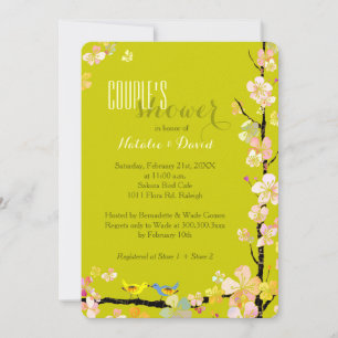 Love Birds Chartreuse Floral Couple's Shower Invitation