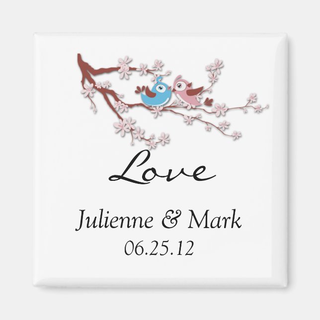 Love Birds Cherry Blossoms Wedding Magnet (Front)