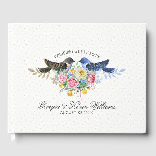 Love Birds & Colourful Flowers Bouquet Guest Book