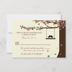 Love Birds Colourful Hearts Oak Tree RSVP Card