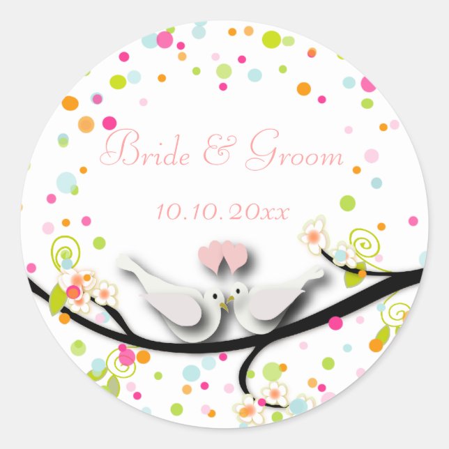 Love birds/confetti/DIY background colour Classic Round Sticker (Front)